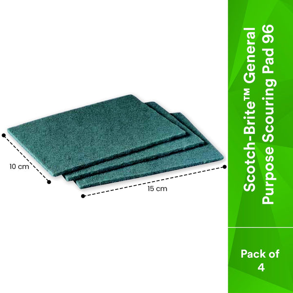 3M Scotch-Brite - Medium Duty Scouring Pads 96 (10X15cm) 4 Pad Per Packet, Pack of 3 Packet