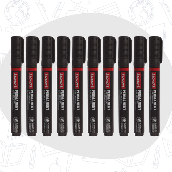 Luxor Refillable Permanent Marker in Classic Black, Pack of 10, Perfect for Sustainable and Bold Writing