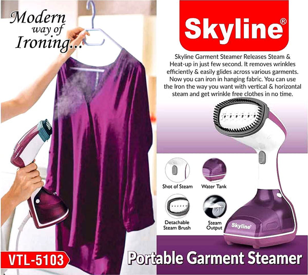 Skyline 1500W Portable Garment Steamer – Compact Wrinkle Removal Solution