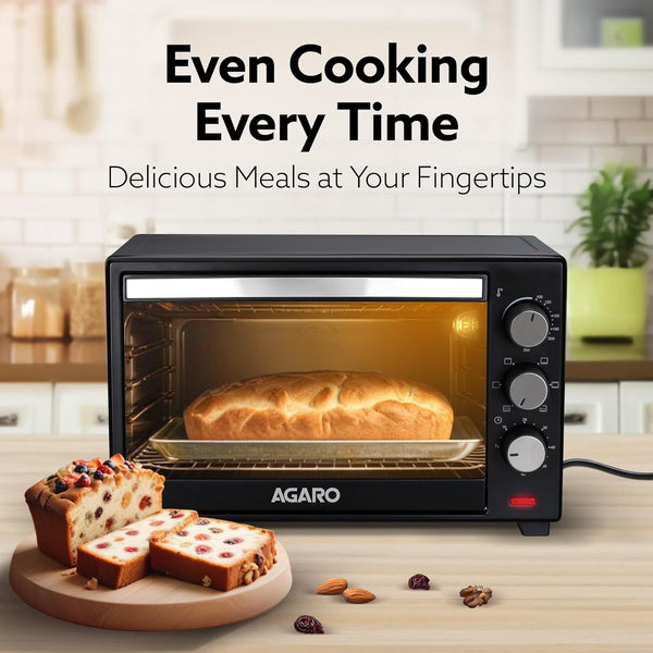 AGARO Marvel Oven Toaster Griller, 25 Litres, Motorised Rotisserie, Adjustable Temperature, 5 Heating Modes & Timer, CakeBaking, Roasting,Grilling,OTG (Black)