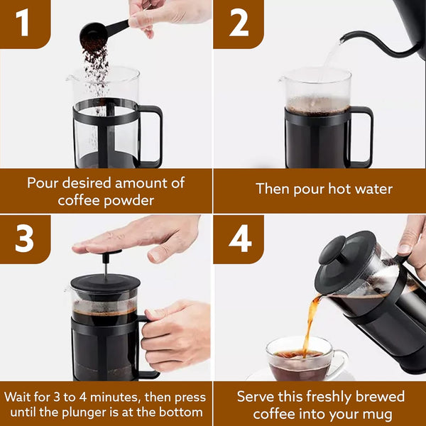 AGARO Delite French Press Coffee And Tea Maker, Borosilicate Glass Body With Sleeves, Glass Carafe, BPA Free Plastic Lid Strainer, 600Ml