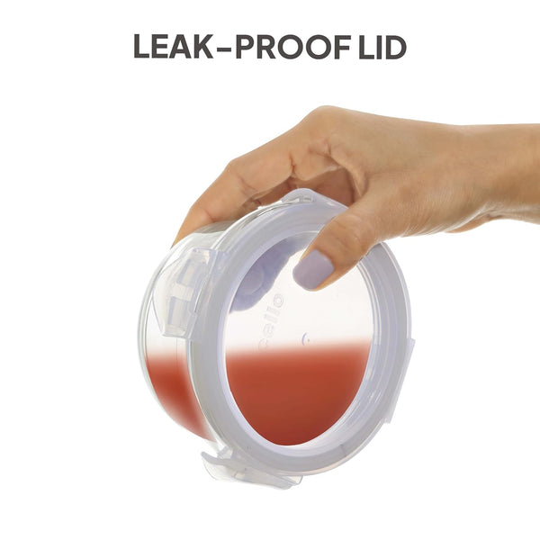 CELLO Royale Round Borosilicate Glass Lunch Box with Jacket, 400ml, Set of 3 | Safety Lock Airtight |Microwave Safe and Leak Proof | Ideal for College, Office