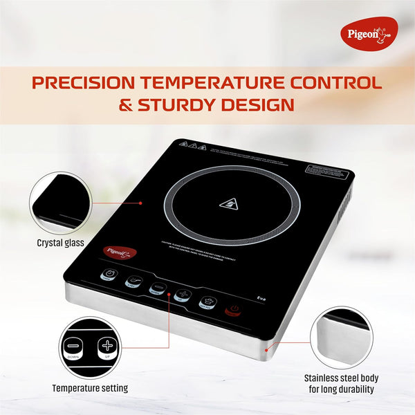 Pigeon by Stovekraft Infrared Cook & Grill 2000 Watts Induction Stove, Black | Universal Cookware compatibility | Advanced timer control | Auto shut - off | Tandoor Grill | 2 Yr Warranty