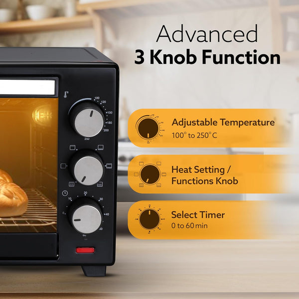 AGARO Marvel Oven Toaster Griller, 25 Litres, Motorised Rotisserie, Adjustable Temperature, 5 Heating Modes & Timer, CakeBaking, Roasting,Grilling,OTG (Black)