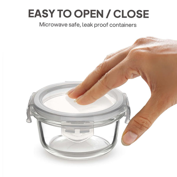 CELLO Royale Round Borosilicate Glass Lunch Box with Jacket, 400ml, Set of 3 | Safety Lock Airtight |Microwave Safe and Leak Proof | Ideal for College, Office