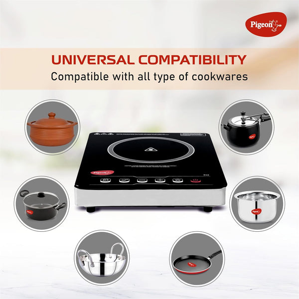 Pigeon by Stovekraft Infrared Cook & Grill 2000 Watts Induction Stove, Black | Universal Cookware compatibility | Advanced timer control | Auto shut - off | Tandoor Grill | 2 Yr Warranty