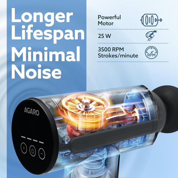 AGARO Galaxy Gun Massager, 4 Heads, 6 Speed, Rechargeable, Handheld, Percussion Muscle Massager for Full Body Relief, Muscle Relaxation of Neck, Shoulder, Back, Foot for Men & Women, Black.