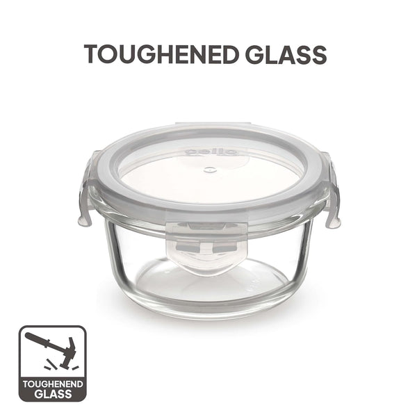 CELLO Royale Round Borosilicate Glass Lunch Box with Jacket, 400ml, Set of 3 | Safety Lock Airtight |Microwave Safe and Leak Proof | Ideal for College, Office