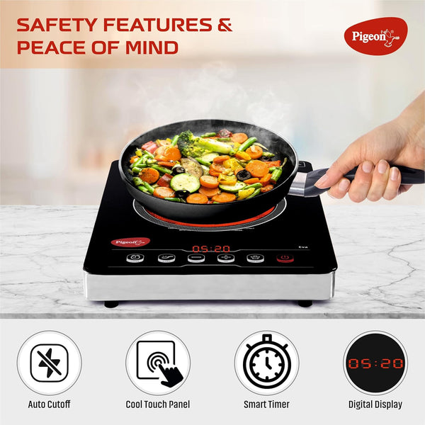 Pigeon by Stovekraft Infrared Cook & Grill 2000 Watts Induction Stove, Black | Universal Cookware compatibility | Advanced timer control | Auto shut - off | Tandoor Grill | 2 Yr Warranty