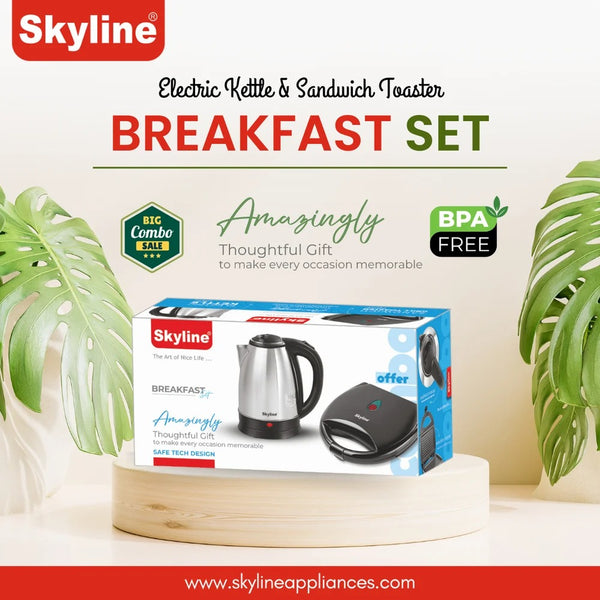 Skyline Breakfast Set - Electric Kettle 1500w 1.8Ltr & Sandwich Toaster 750w
