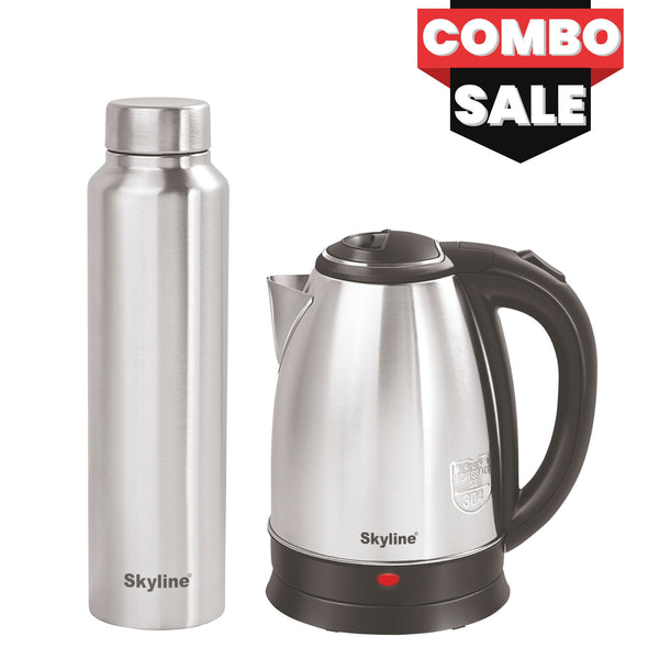 Skyline Hydra Set - 1ltr Steel Bottle & Electric Kettle 1500w 1.8ltr