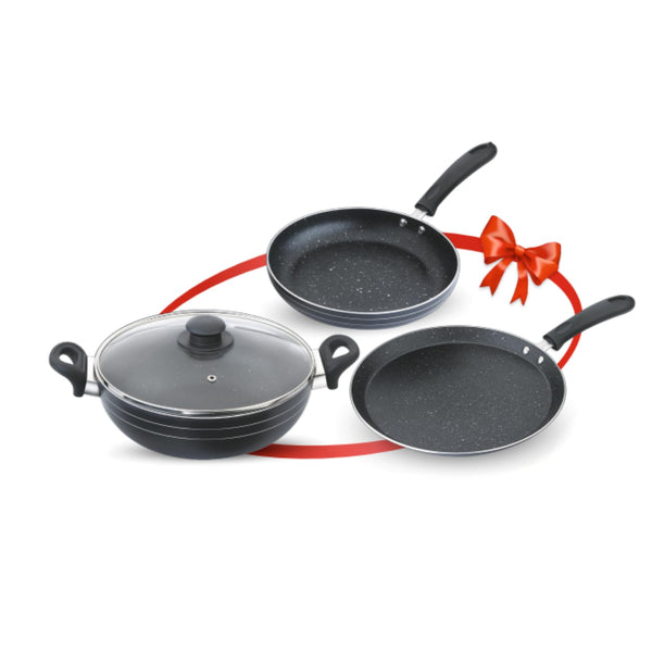 Skyline Non-Stick Cookware Set | 240mm Frying Pan, 280mm Dosa Tawa & 240mm Kadhai