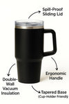MGS - 1200ml Stainless Steel Tumbler with Handle & Steel Straw | Double Wall Vacuum Insulated Mug | Spill Proof Lid | Beer & Cold Drink Travel Cup (Multicolor)