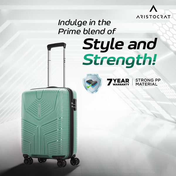 Aristocrat Polypropylene Prime Cabin 55 Cm(Small) Spinner 8 Wheels Trolley Bags for Travel Hard Case Luggage, Lightweight Bag & Combination Lock (Green) | 7-Year Warranty
