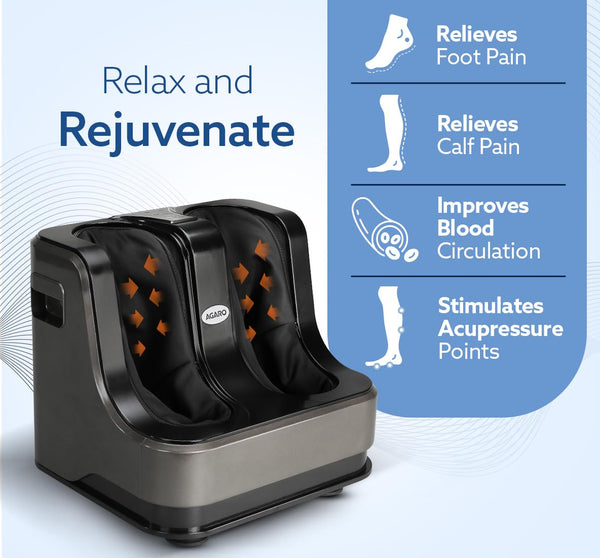 AGARO Rejoice Foot, Calf and Leg Massager with Lukewarm Heating and Vibration, 80W, 4 Motors, Rolling & Kneading Functions for Muscle Relaxation & Improving Blood Circulation (Grey)