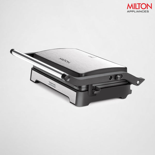 Milton Insta Grill Sandwich Maker, 180° Open Sandwich Griller and Toaster, 1000 Watt Sandwich Maker Electric Griller for Home, Auto Cut off, 2 Year Warranty, Silver