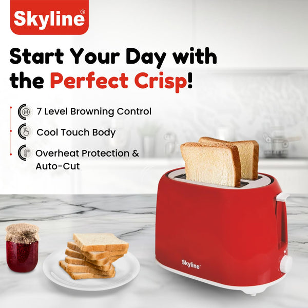 Skyline 2 Slice Pop-Up Toaster | Red