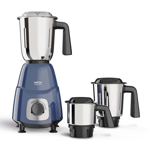 Milton Ascent Mixer Grinder, ISI Certified, Grindstone Blade Technology with Noise Limiting design, 3 Jar, 800 W (22000 RPM), 5 yr motor warranty, 2 yr product warranty