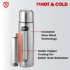 Cello Flipstyle Thermosteel Water Bottle with Jacket 1000ml, Silver | 24 Hours Hot and Cold | Double Walled | Vacuum Insulated Flip Lid Flask Bottle | Perfect for Water, Tea, Coffee & Cold Beverages