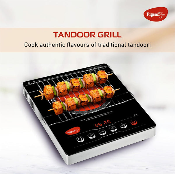 Pigeon by Stovekraft Infrared Cook & Grill 2000 Watts Induction Stove, Black | Universal Cookware compatibility | Advanced timer control | Auto shut - off | Tandoor Grill | 2 Yr Warranty