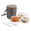 CELLO Royale Round Borosilicate Glass Lunch Box with Jacket, 400ml, Set of 3 | Safety Lock Airtight |Microwave Safe and Leak Proof | Ideal for College, Office