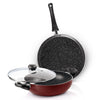 Milton Pro Cook New Granito My Kitchen Set of 2,(Tawa 28 cm and Kadhai 24 cm/2.5 LTR with Glass Lid) Burgundy | Dishwasher Safe| Induction Safe | Gas Stove Safe | 2 Years Warranty