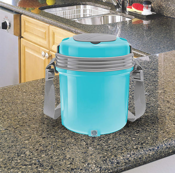 MILTON Electron Portable Stainless Steel Electric Lunch Box for Office Use, Travel I Auto Shut Off, 3 Tier - 400ml X 3, Blue