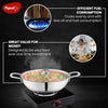 Pigeon Elite Stainless Steel Triply Kadhai 26 cm, Gas Stove and Induction Compatible for Fast Cooking and Longer Heat Retention, Along with Even Heat Distribution- Silver