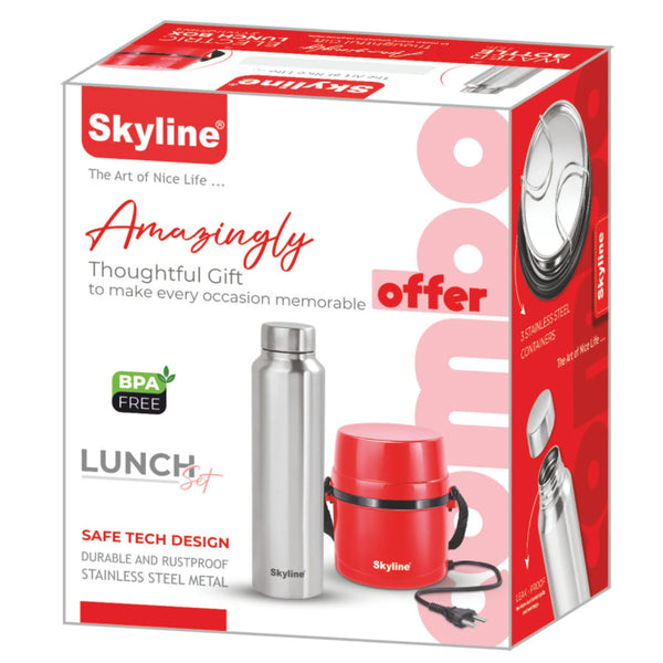 Skyline Lunch Set Electric Lunch Box & 1ltr Steel Bottle